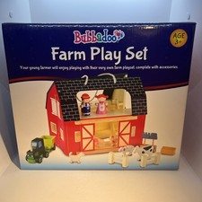 Bubbadoo Wooden Farm Playset w Animals Barn Kids Educational Toy Preschool