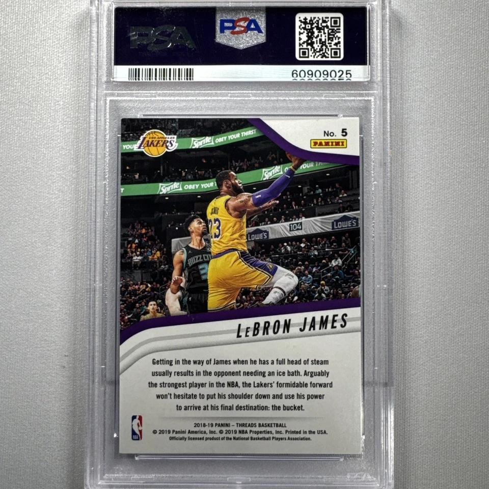 2018-19 PANINI THREADS LEBRON JAMES #5 HIGH OCTANE BLUE DAZZLE PSA 9 #/85 - Image 4 of 4