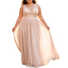 David  s Bridal Floral Lace Overlay Gown Sz 24 Champagne Chiffon Maxi Bridesmaid