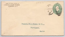 US Advertising Cover Corning Glass Works NY to W.L. Blake & Co. ME 1897