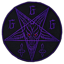 PENTAGRAM 666 PURPLE GOAT  SIGIL circle border EMBROIDERED PATCH