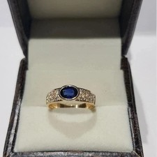 1.40 Ct Oval Cut Natural Sapphire & Diamond Wedding Ring 14K Yellow Gold