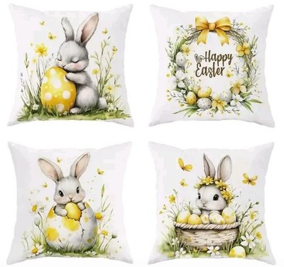 4 Stück Ostern Kissenbezüge Hase Häschen Eier Kissenbezug 18 Zoll 45 x 45 cm 