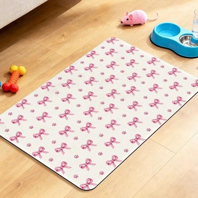 1 PC Pink Bow Dog Food Mat Absorbent Quick Dry Cat Feeding Placemat 12x20
