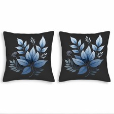 Elegant Set of 2 18x18in Throw Pillow Covers - Intricate Blue Leaf Design