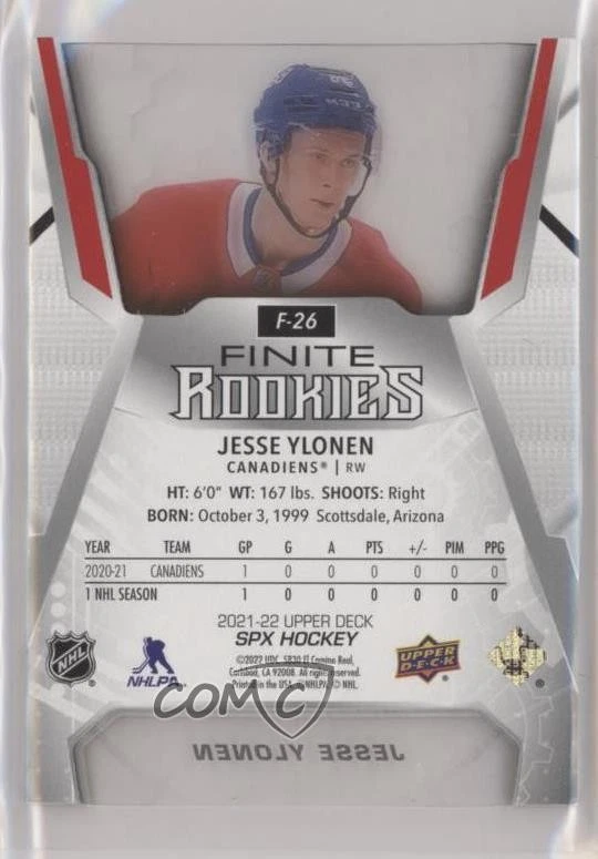 2021-22 SPx Finite Rookies Gold Spectrum /35 Jesse Ylonen #F-26 RC - Image 2 of 2