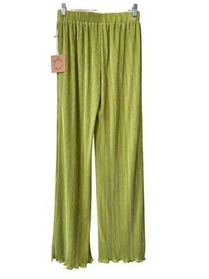 Bailey Rose Pants Size Medium Pull On Pleated Elastic Waist Wide Leg Green NEW