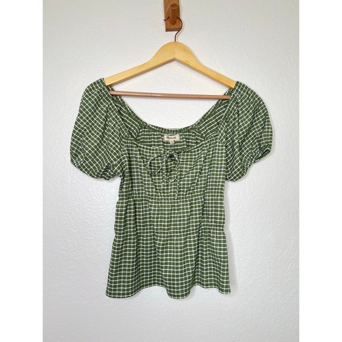 Madewell Omaha Tiered Gingham Top in Green Size Medium