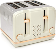 Image of Haden Salcombe Cream Toaster 4 Slice - 6 Adjustable Browning Levels - Stainless 