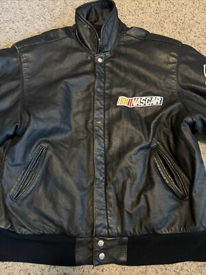 VINTAGE NASCAR RACING LEATHER JACKET XL Made USA Jeff Hamilton JH