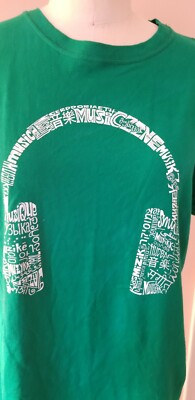 L A Pop Art Word Art Green Tee Shirt Music Headset Headphones XXL New