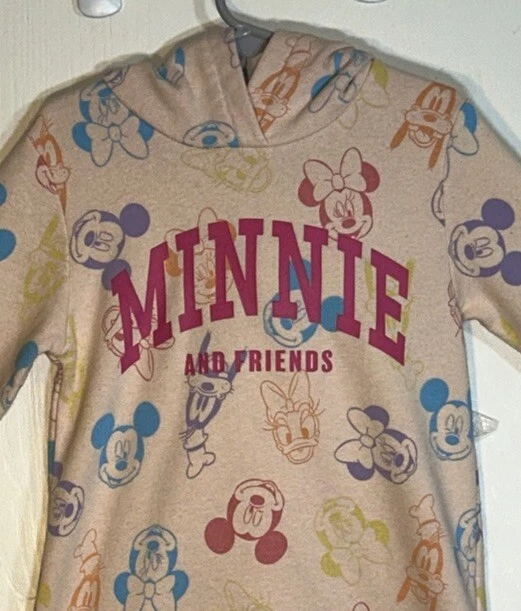 H&M Little Girl Sz 6 Dress French Terry Long Sleeve Hooded Pink Minnie Mouse EUC - Image 3 of 4