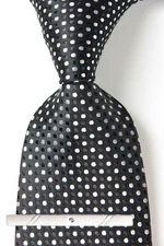 New Classic Polka Dot Black White JACQUARD WOVEN 100% Silk Men's Necktie Tie