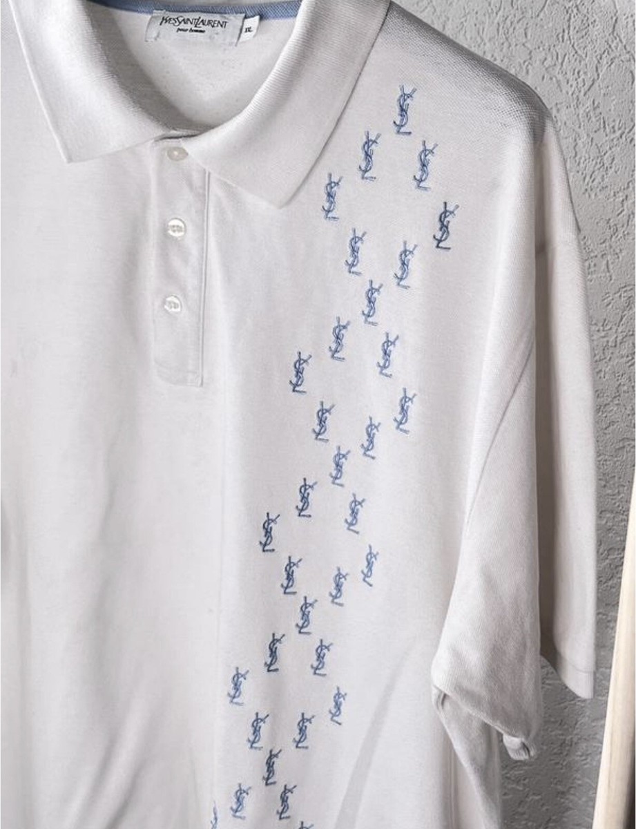 Tシャツ・カットソー SAINT LAURENT Men Polo Shirts 464572 YB2DQ 9000 BLANC WHITE Saint Laurent Men's YSL Polo Shirt in White Saint Laurent
