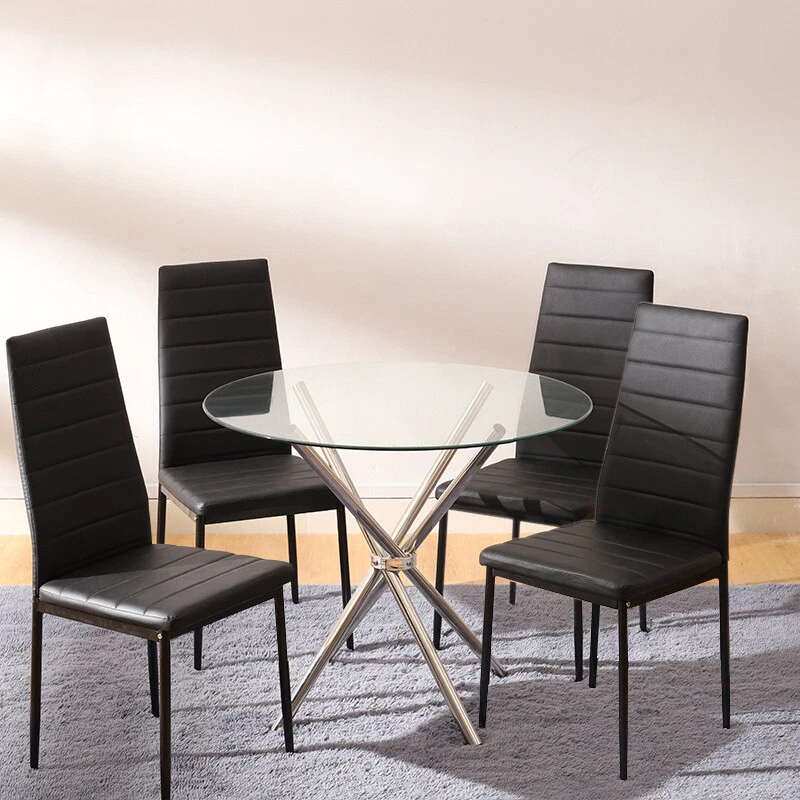Round Glass Dining Table with 4/2 Chairs Office Home Living Room Kitchen Seats - Image 2 of 4