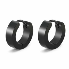 Great New Unisex Stainless Steel Smooth Black 13mm  4mm Huggie Hoop Earrings