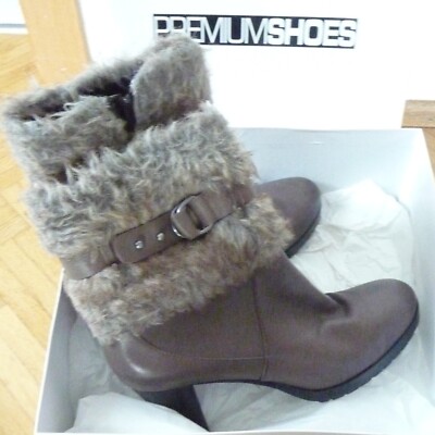 Plateaustiefeletten - grau - Fellbesatz - Hanna White Premiumshoes Gr. 41