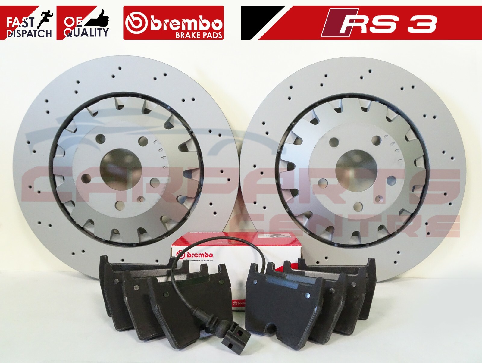 FOR AUDI RS3 8V 2015 FRONT COATED BRAKE DISCS BREMBO PADS 370mm