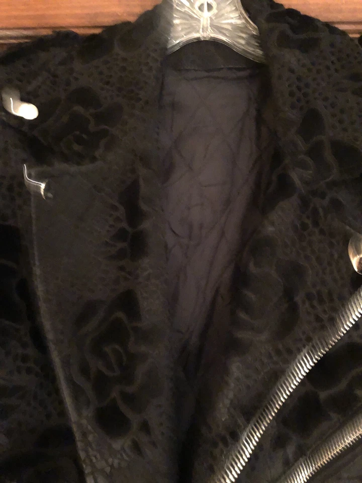 Chaqueta de moto de pelo de becerro pony negra DNM chaqueta de aviador de cuero negra talla pequeña Foto 2 de 4