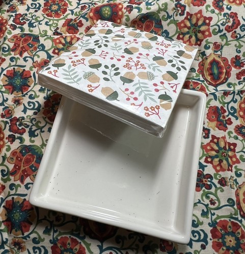 Holiday Home ~ Ceramic Harvest ~ Gather Together ~Napkin Holder + Napkin Set NWT - Picture 5 of 6
