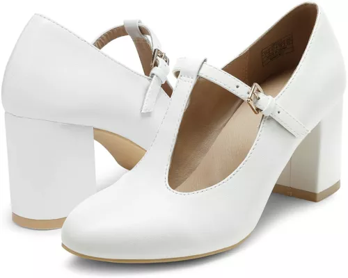 Women Wedding Mary Jane Pumps Close Toe Low Chunky Heel Pump Shoes - Picture 16 of 17