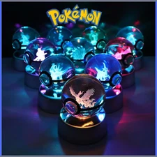 Pokemon 3D Crystal Ball Pokeball LED-Light Pikachu Squirtle Charmander Bulbasaur