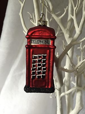 Gisela Graham Christmas Glass Bauble London Telephone Box Decoration