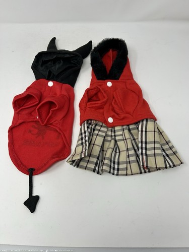 Dog Halloween 2  Red Black XS 1 Skirt Hoodie w Love Peace 1 Devil Hoodie w Horns
