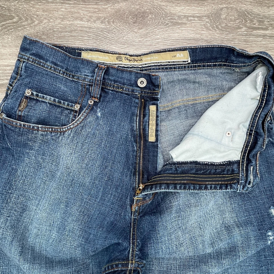Pepe Jeans Mens 36x29 Blue Loose Baggy Wide Leg 90s Y2K Skater Hip Hop Vintage - Image 3 of 4