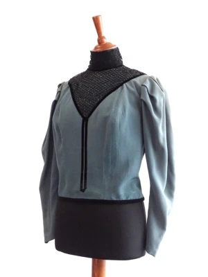 Viktorianisches Oberteil grau schwarz Bluse Top Steampunk Kostümfundus Kostüm - Bild 1 von 4