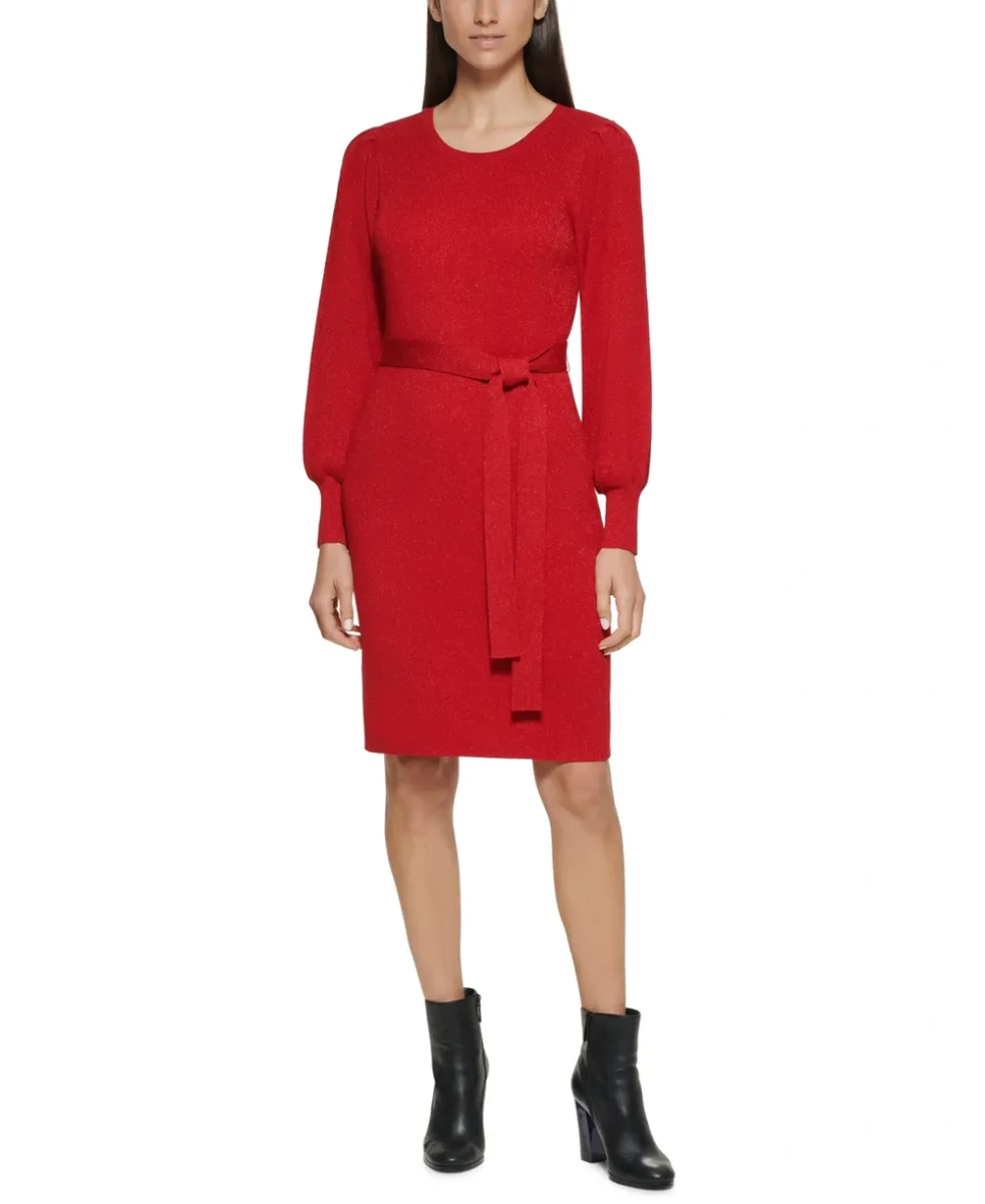 Calvin Klein Womens Metallic Midi Sweaterdress Red XL Calvin Klein Womens Metallic Midi Sweaterdress Red XL