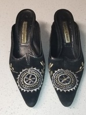 Manolo Blahnik Suede Embroidered Black Mules Womens 39-View All Photos