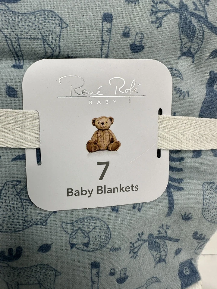 Rene Rofe Baby Boy 7 Baby Blankets Blue White Outdoorsy 100% Cotton New - Изображение 4 из 4