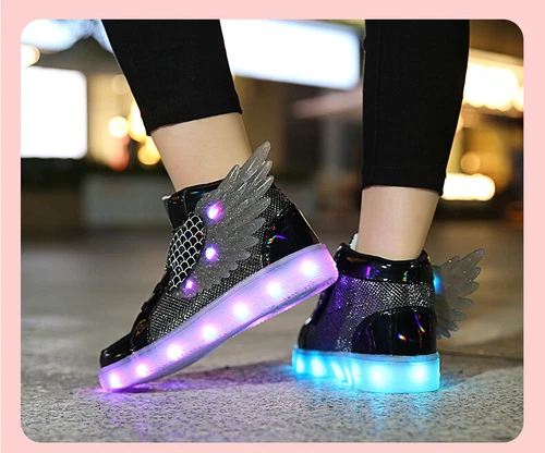 LED Leuchtende USB Sneaker Turnschuhe Kinder Mädchen Flügel Blinkschuhe Gr.27-37 - Bild 13 von 28