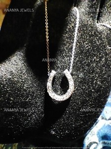 Authentic 2.00 CT Round Cut Moissanite Horseshoe Pendant Necklaces 14K White Gold Plated