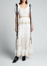 NWT LOVESHACKFANCY Kennedy Embroidered Shoulder-Tie Maxi Dress 4 $675