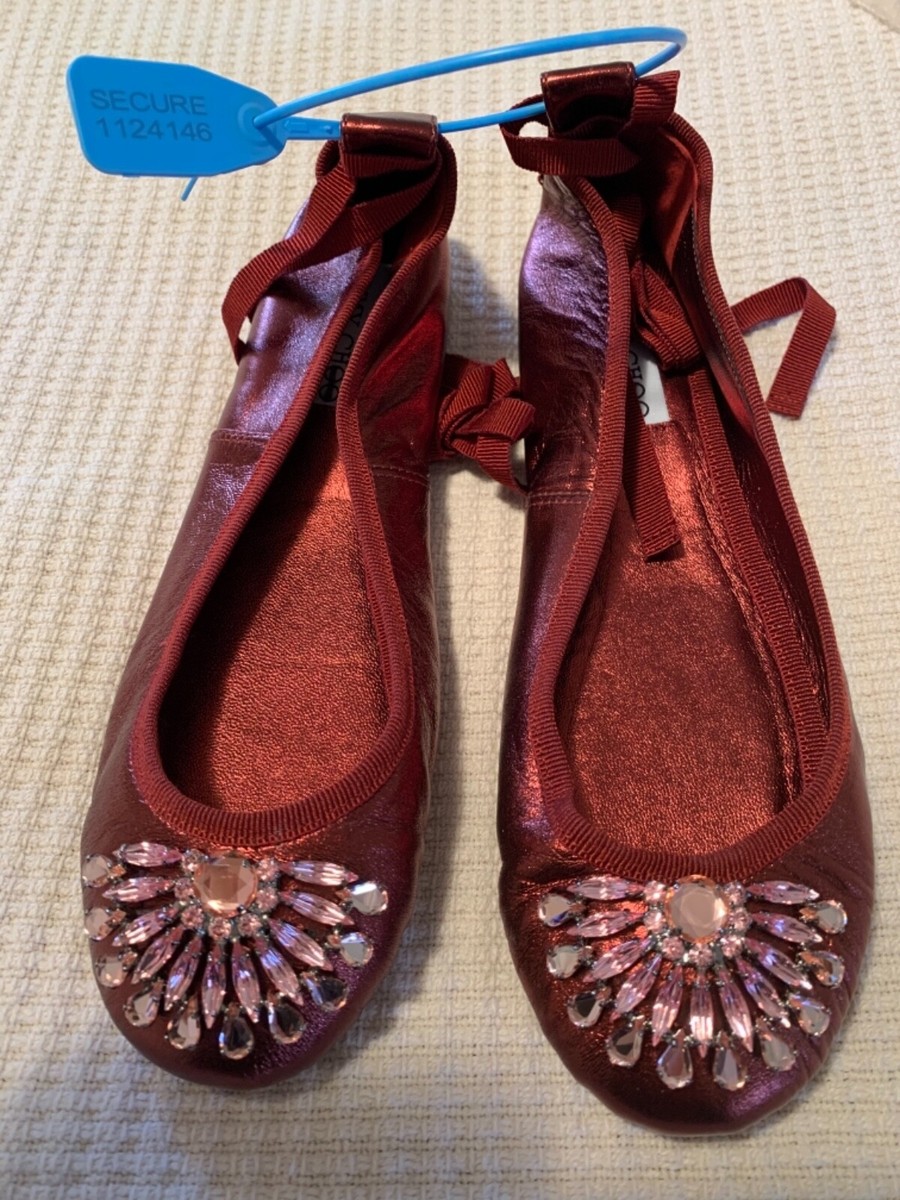 Jimmy Choo Grace Flats Ballerina Metallic Leather Jewels