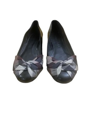 Preowned Burberry Nova Check Ballet Leather Flats Size 8 With Bag Es1