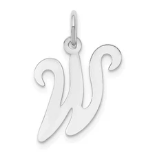 14K White Gold Script Letter W Initial Charm Pendant