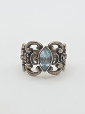 Vintage Sterling Silver 925 Blue Topaz Flower Ring Size 7