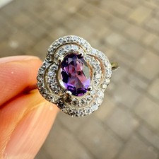 925 Sterling Silver Ring 6x4mm Natural Amethyst Gemstone Flower Women Bridal