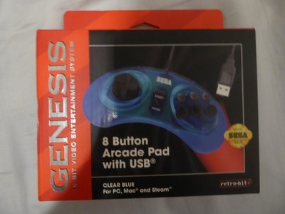 Sega Genesis Retro-Bit Wired USB Port 8-Button Controller - Transparent Blue