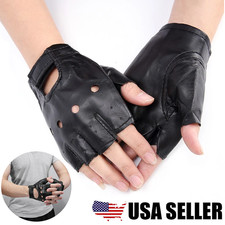 2Pairs Mens Motorcycle Fingerless Leather Half Finger Driving Biker Black Gloves