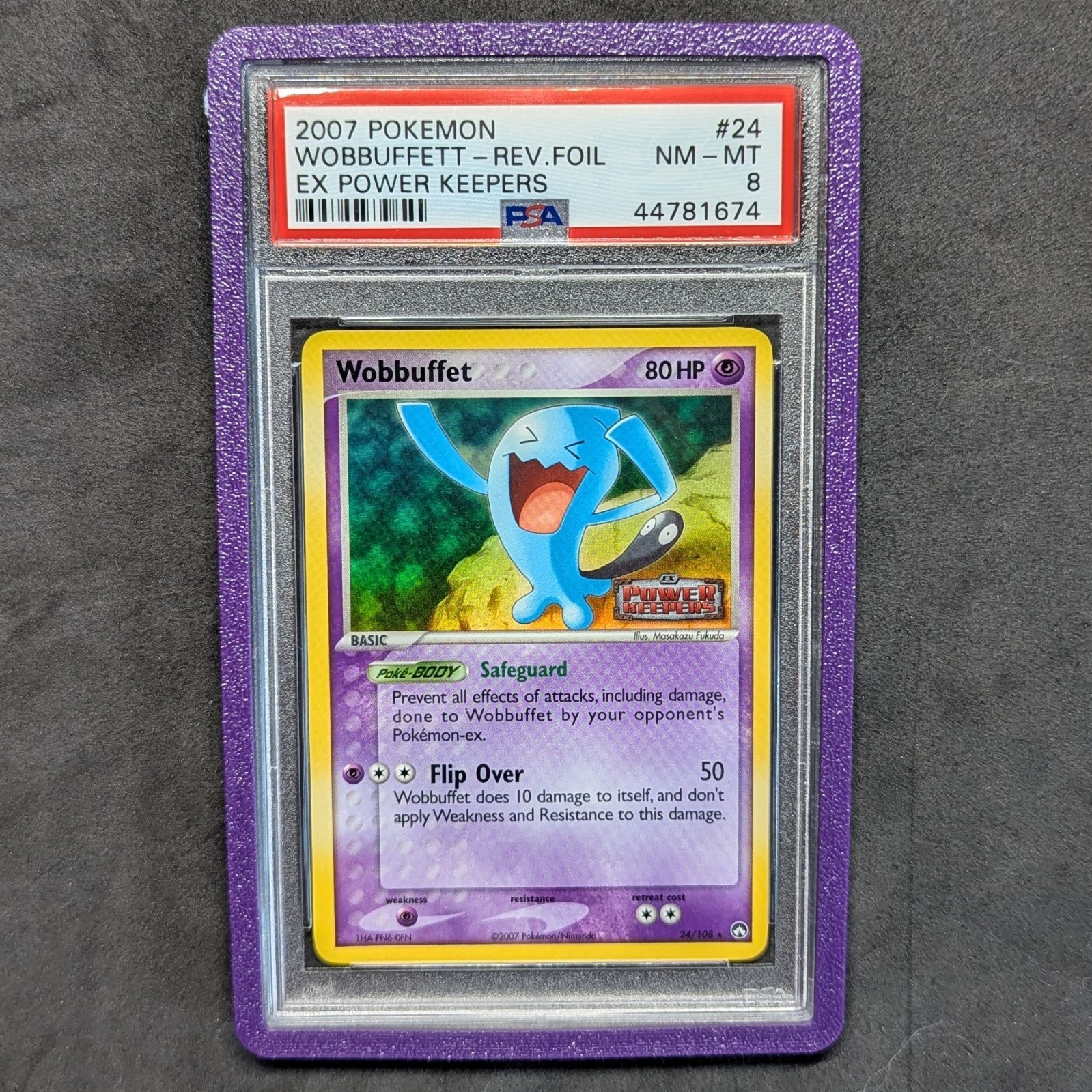 Pokemon 2007 EX Wobbuffett- Rev Foil Power Keepers PSA 8 WITH GUARD