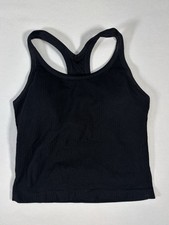 Women s Tank Top Built In Bra Athletic Racerback Black Ribbed Seamless Crop S