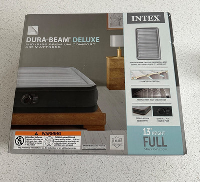 INTEX MID-RISE AIR MATTRESS BED BUILT-IN PUMP DURA-BEAM DURA 13'' FULL - GRAY