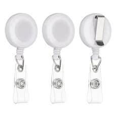 Retractable Badge Holder Reel Round, 3 Pcs Badge Reels Retractable Holder, White