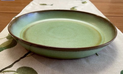 Vintage Frankoma Pottery Round Serving Bowl Green 91