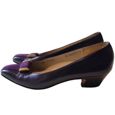 Vintage SALVATORE FERRAGAMO Purple Leather Pumps 6 AAAA Extra Narrow READ