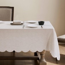 100 French Flax Linen Scalloped Embroidery Rectangle Tablecloths 120Lx60W In...